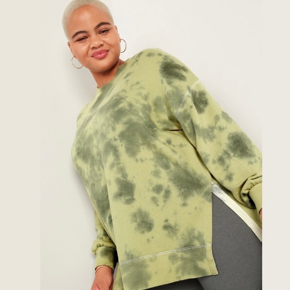 Old Navy Women's Green Tie Dye Vintage Long-Sleeve French-Terry Tunic Sweatshirt - Picture 3 of 12